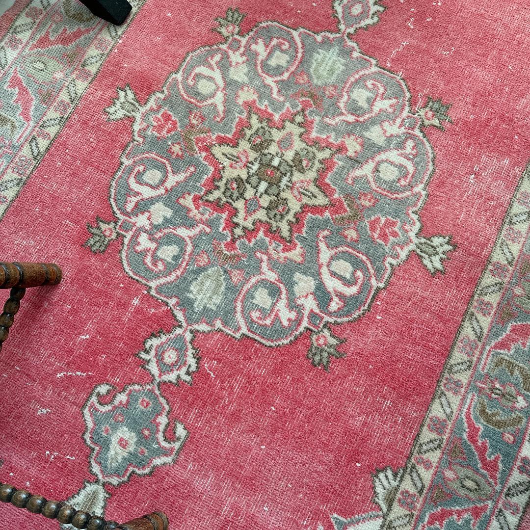 トルコヴィンテージラグ A65 コーラル レッド ネイビー ブルーグレー