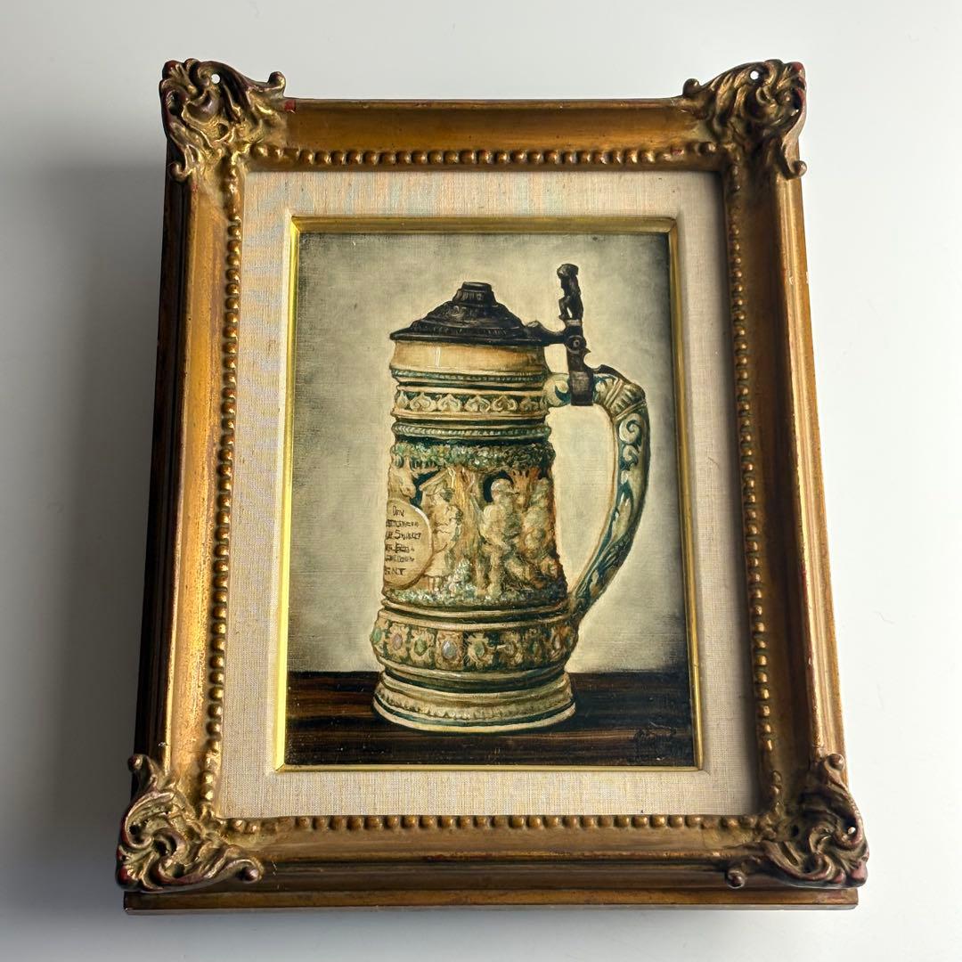 小沢清人「ドイツのジョッキ」油彩 SM 額装 油絵 油画 絵画