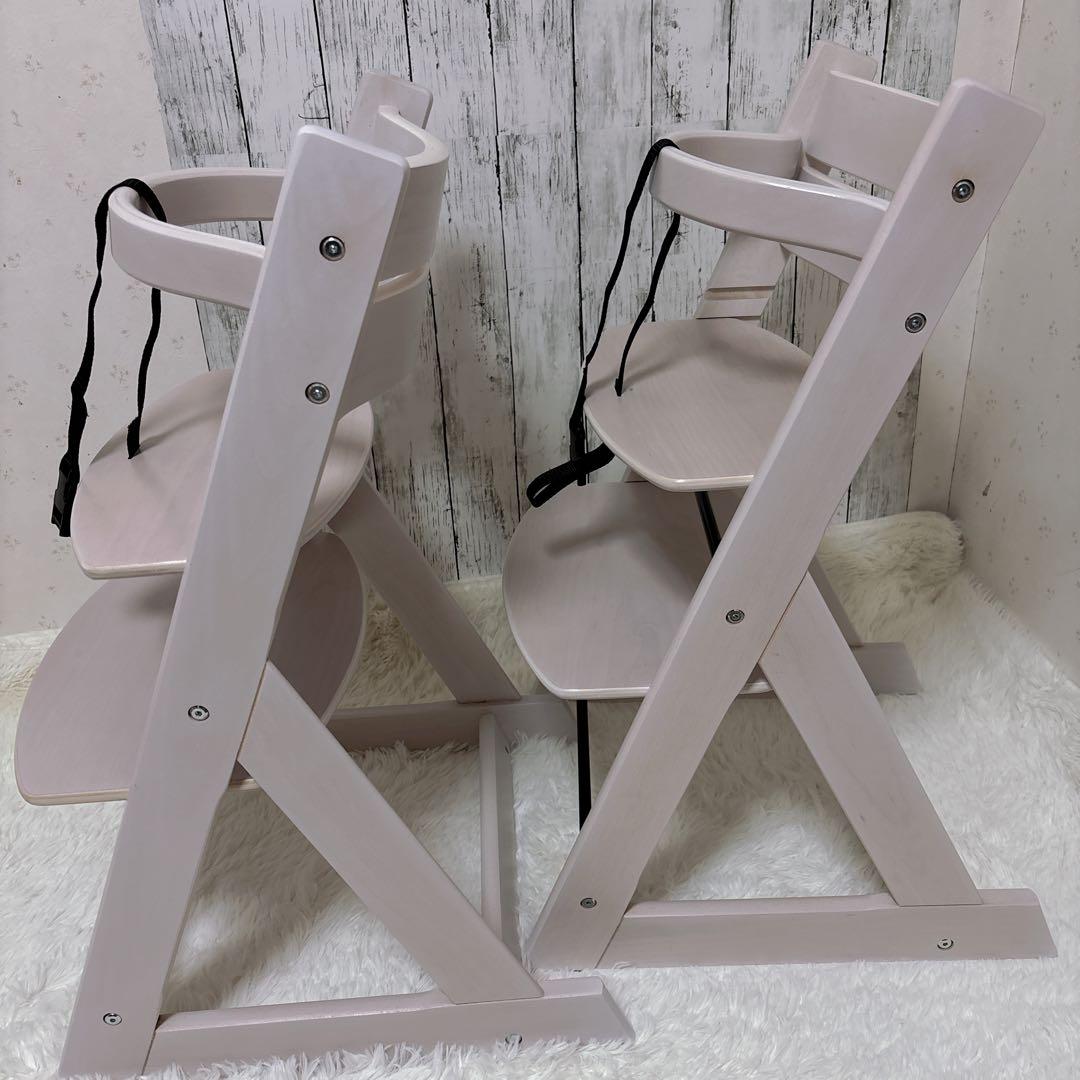 美品 アイリスオーヤマ ベビーチェア 2脚セット ハイチェア 木製 ベルト付き