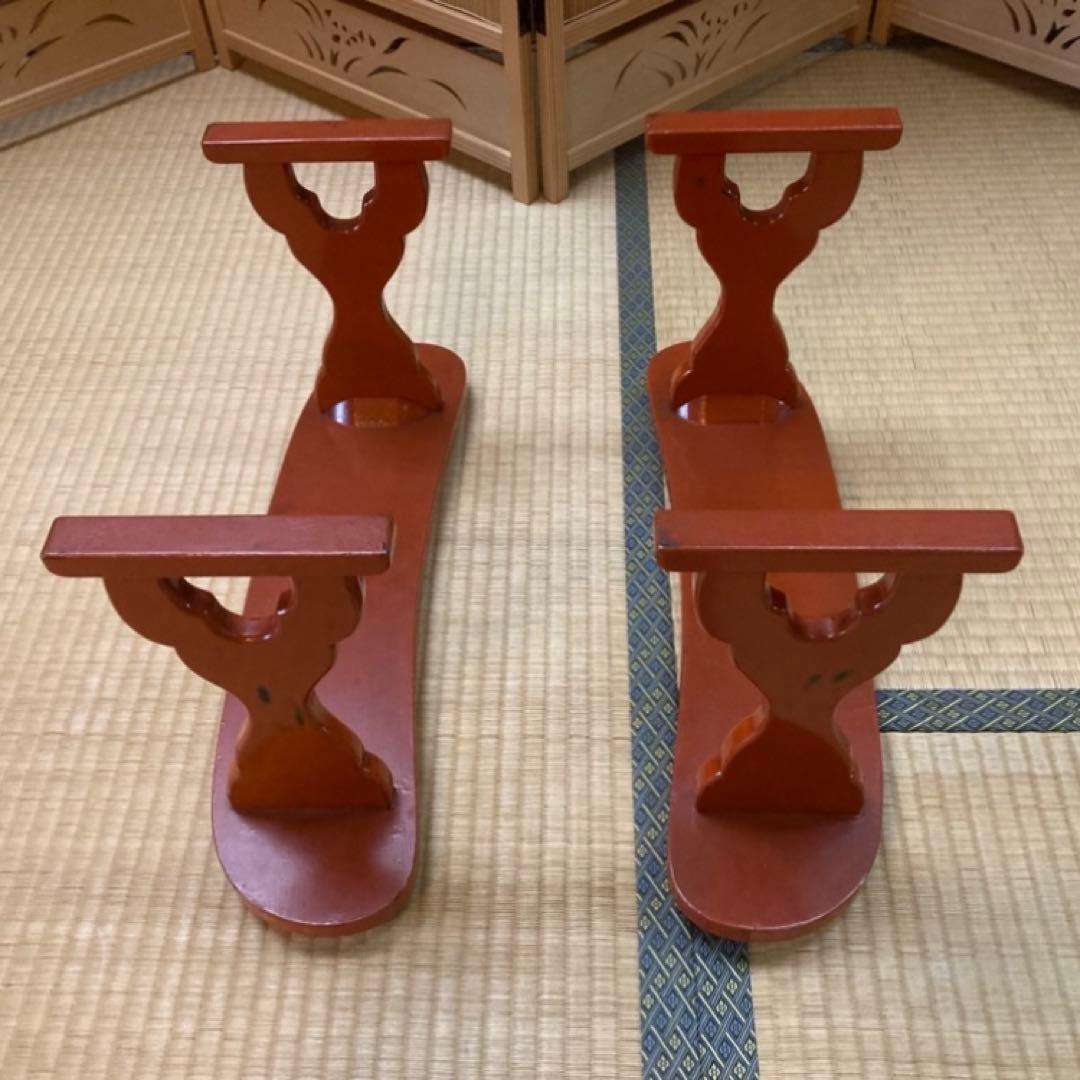 脇息 肘掛け 肘置き 朱色 根来塗 2点 和風 旅館 家具 古道具 昭和 レトロ