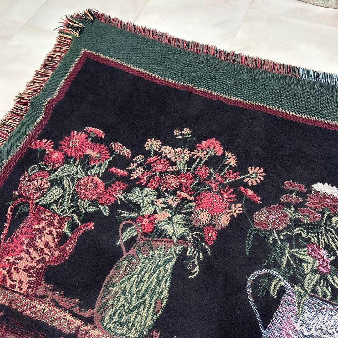 花　花瓶　マルチカバー　ソファーカバー　ヴィンテージラグ　120x165