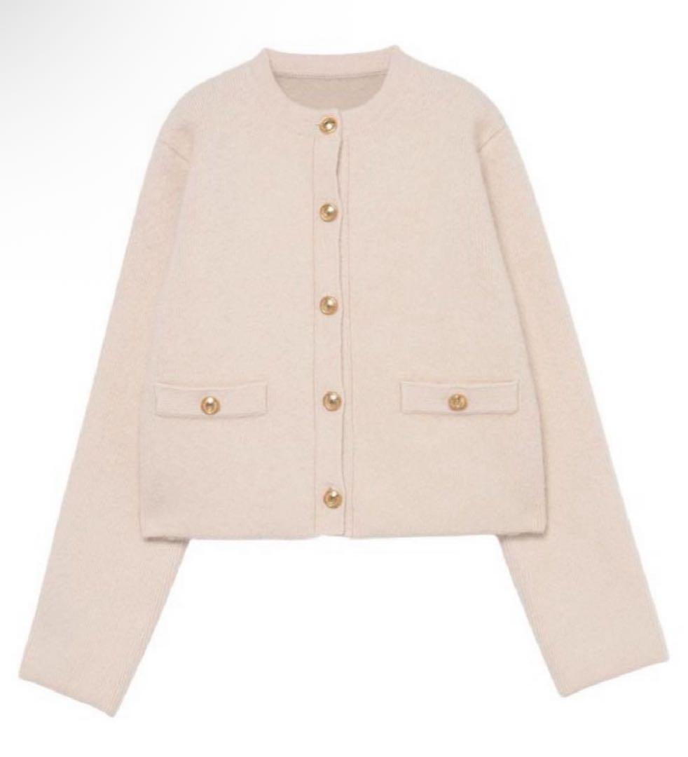 【美品】anuans ラクーンブレンドノーカラーニットジャケット