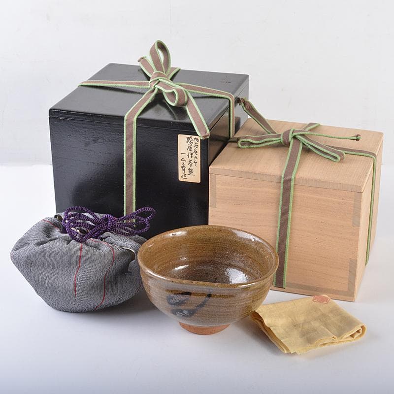 加藤唐九郎　一無斎（一ム斎）作　絵唐津　茶碗　淡々斎極め箱二重箱　H　R7523