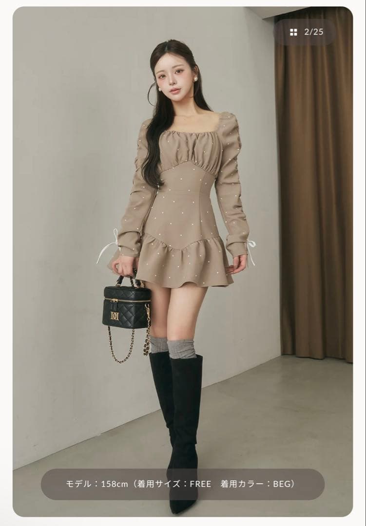 darich ダーリッチ　スクエアネックギャザーミニワンピース