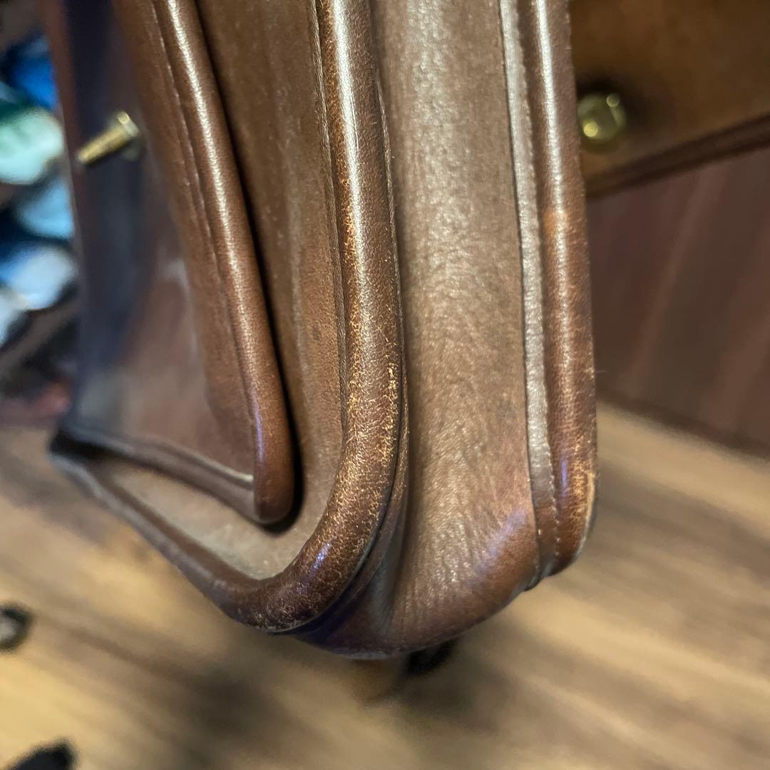 経年味出し　オールドコーチ　2wayハンドバック　レザー　ターンロック　ブラウン