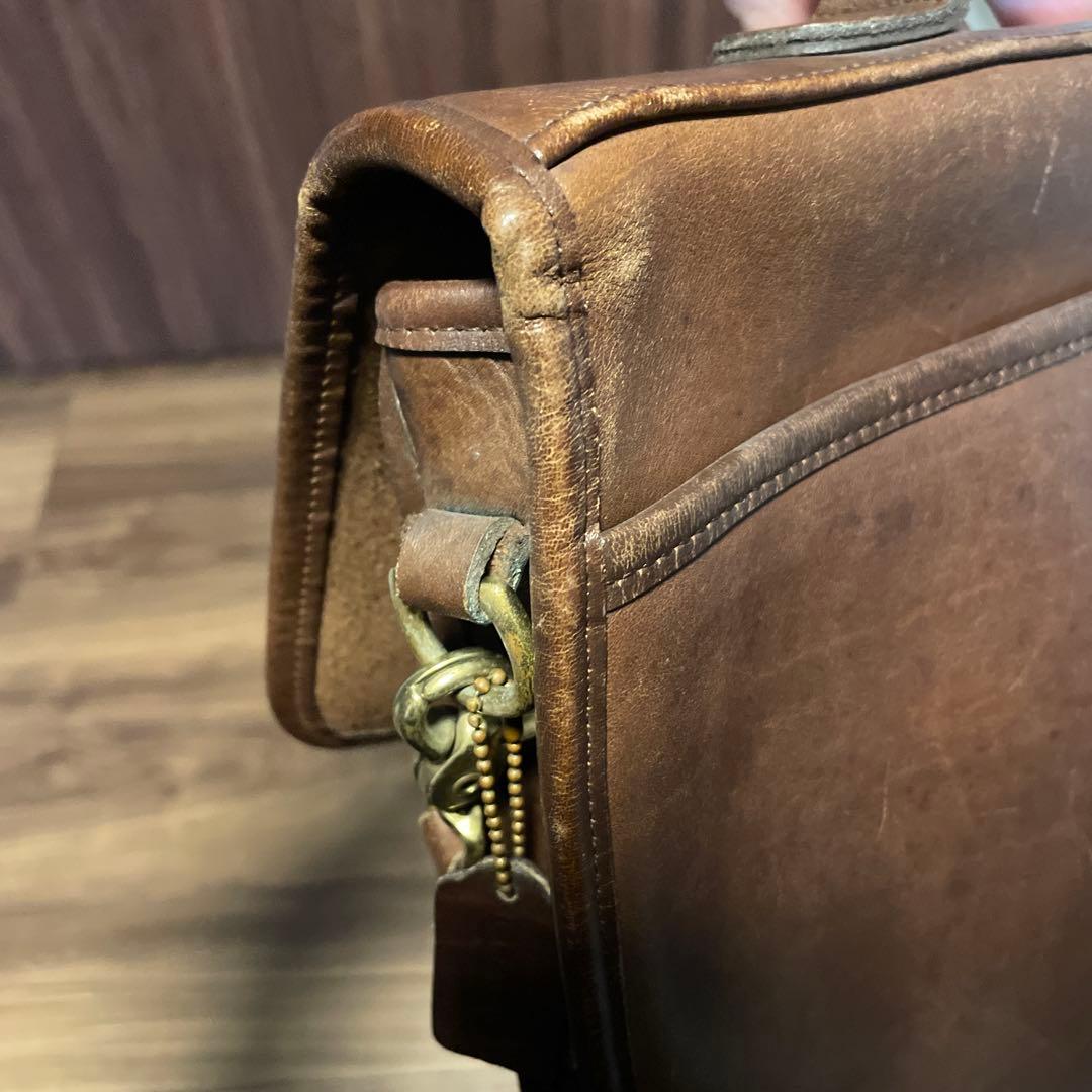 経年味出し　オールドコーチ　2wayハンドバック　レザー　ターンロック　ブラウン