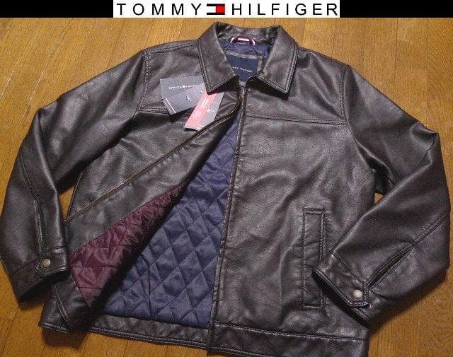 【大きい】2XL3XL日本サイズ位トミーヒルフィガーUS本革調レザージャケット茶