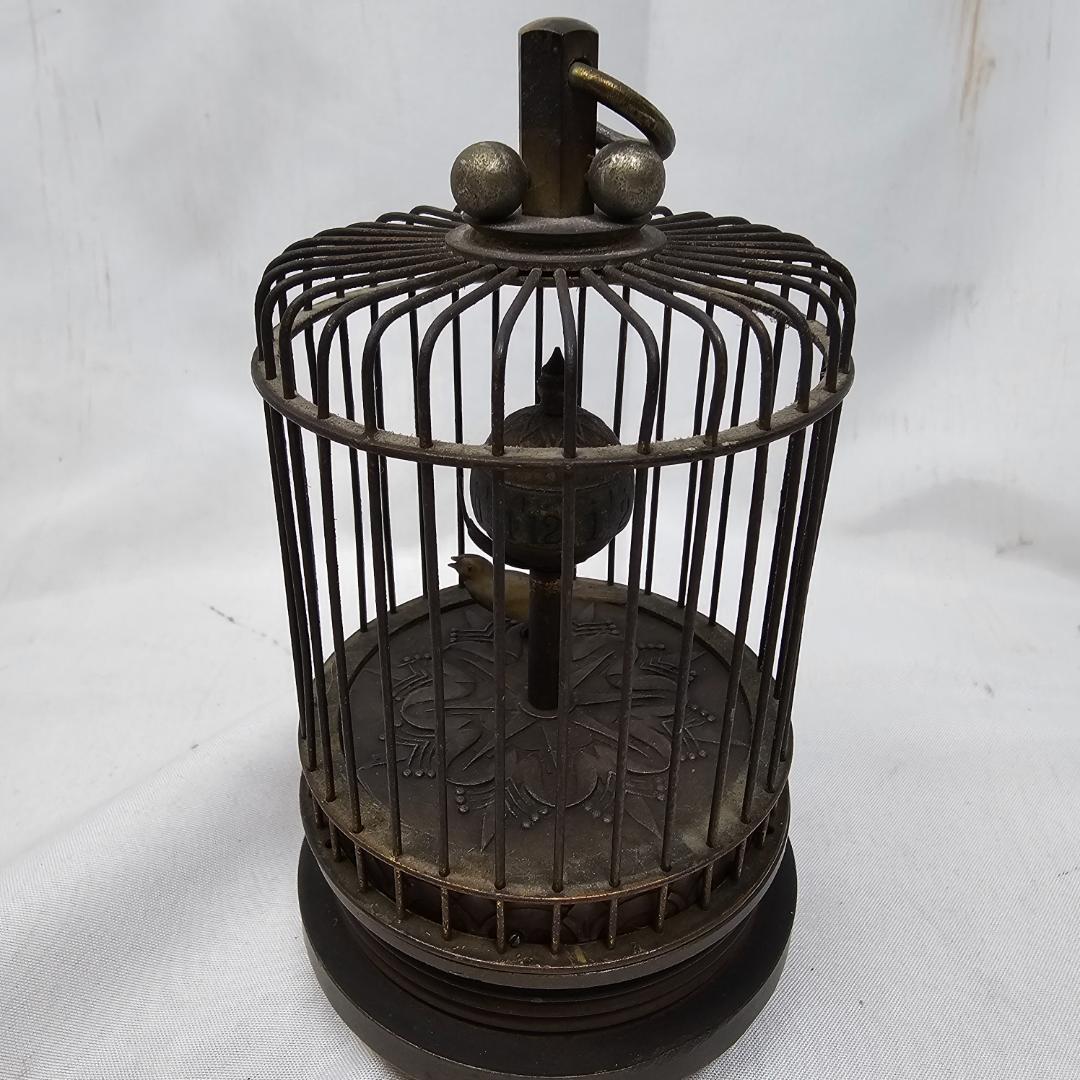 【超希少】戦前 レトロ ゼンマイ式 置時計 象 鳥かご 飾り物 ギミック時計