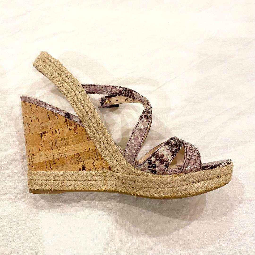 【超美品】PRADA プラダ ウェッジソール サンダル 39 パイソン柄