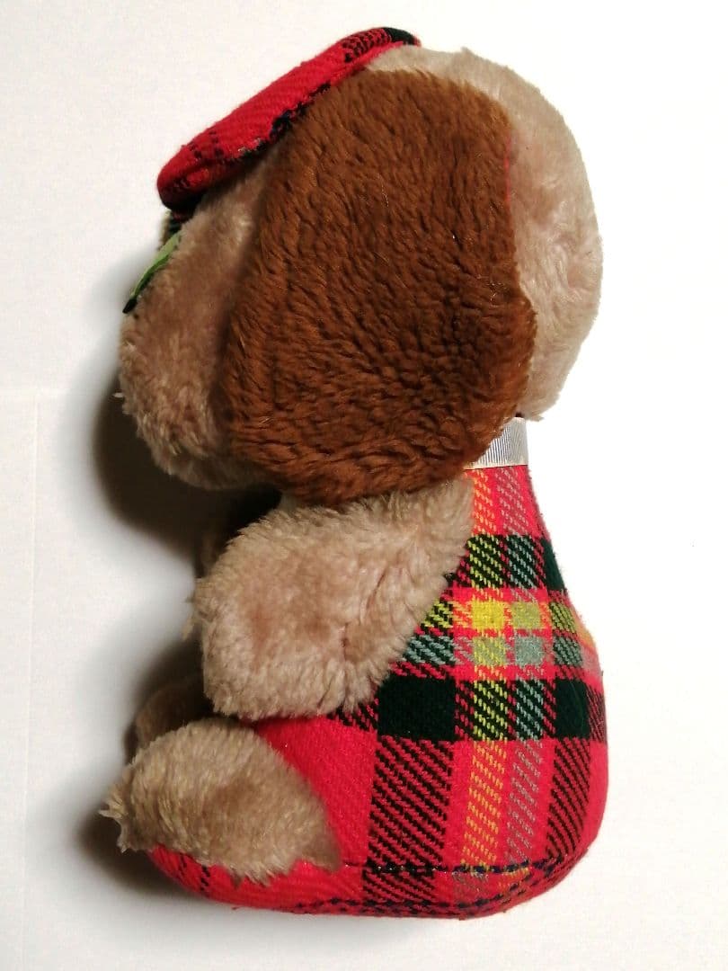 【昭和レトロ】吉徳　犬のぬいぐるみ 赤と黒のチェック柄　約25cm