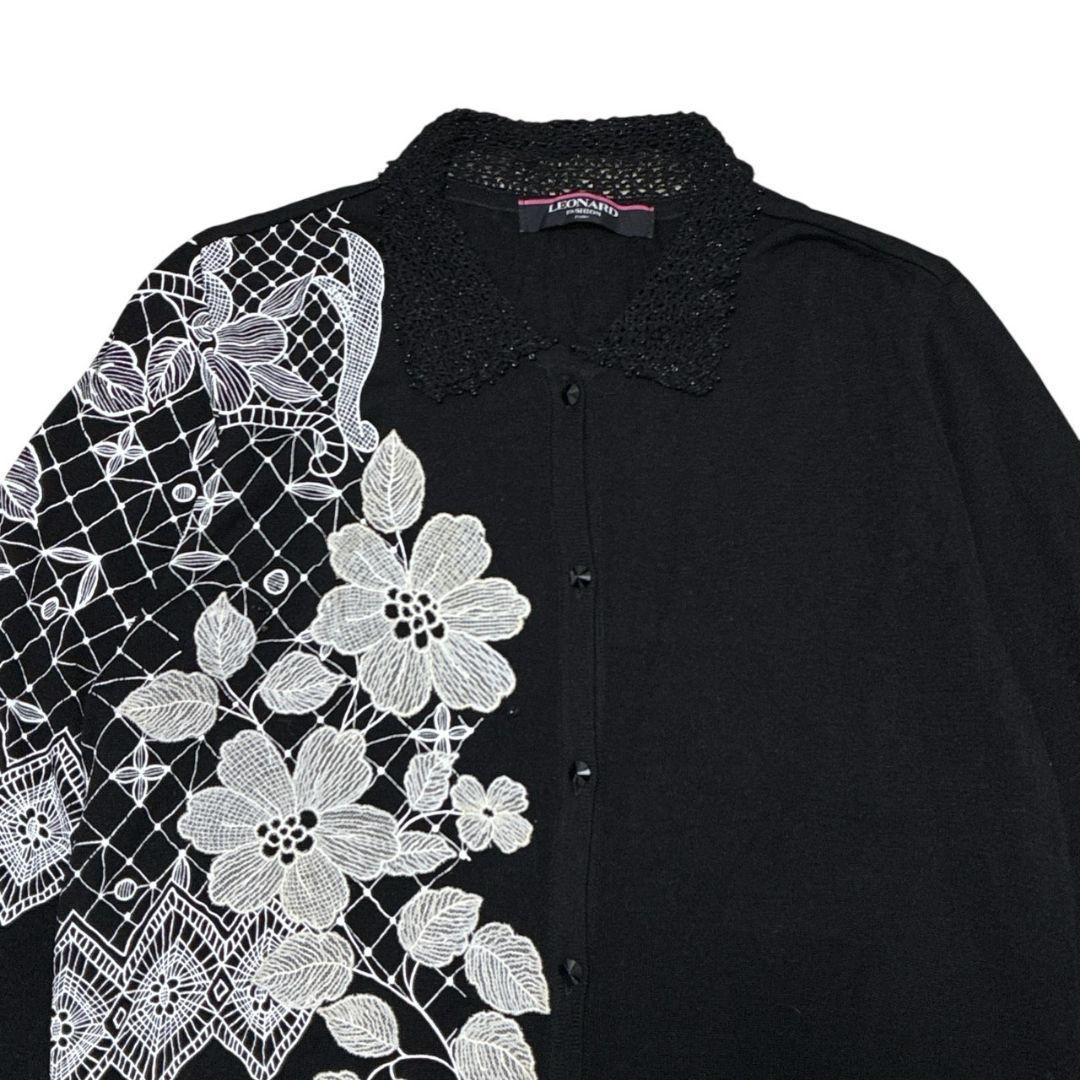 美品✨LEONARD レオナール シルク100% カーディガン ニット 黒 LL