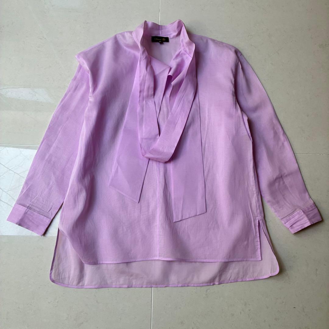 ドゥロワー 7万円 オーガンジー素材リボンシャツ ブラウス Drawer L