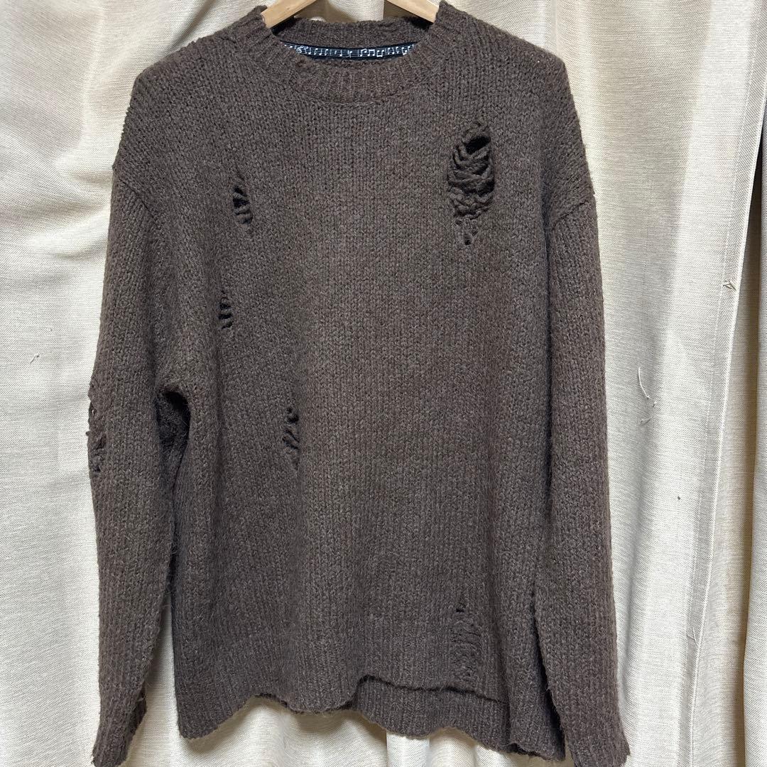 ナンバーナイン　ダメージ加工　ニット　セーター ブラウン