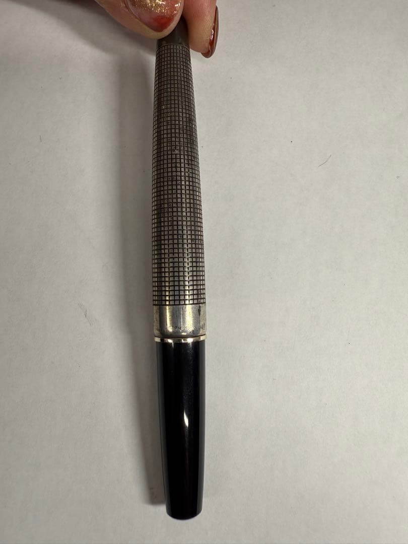 ★レトロ★ PILOT Elite シルバー格子柄 万年筆 高級感あり★