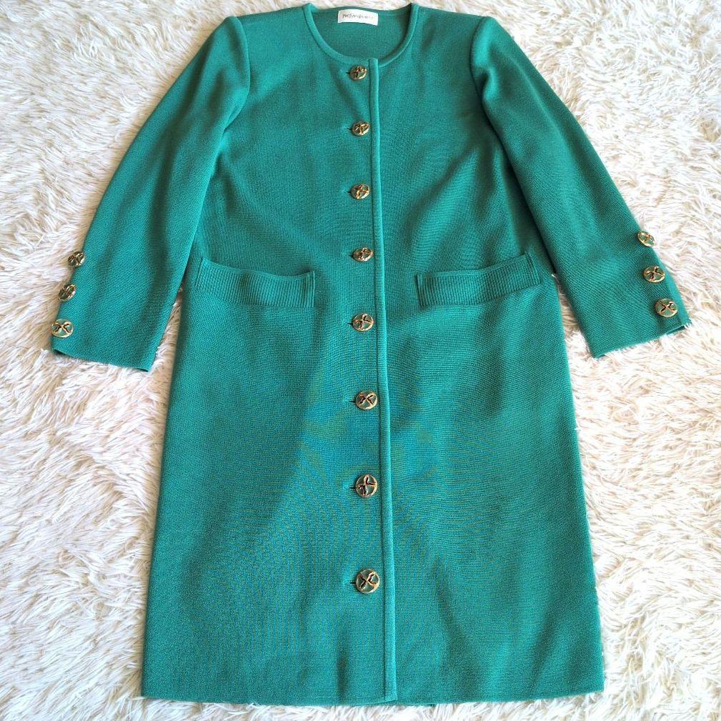 【美品】イヴサンローラン　YSL　ミドル丈カーディガン　金ボタン　ヴィンテージ