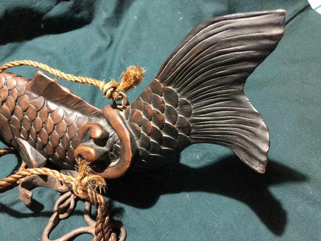 自在鉤　鯉　木彫　木製　古民具　置物　アンティーク　時代物　インテリア