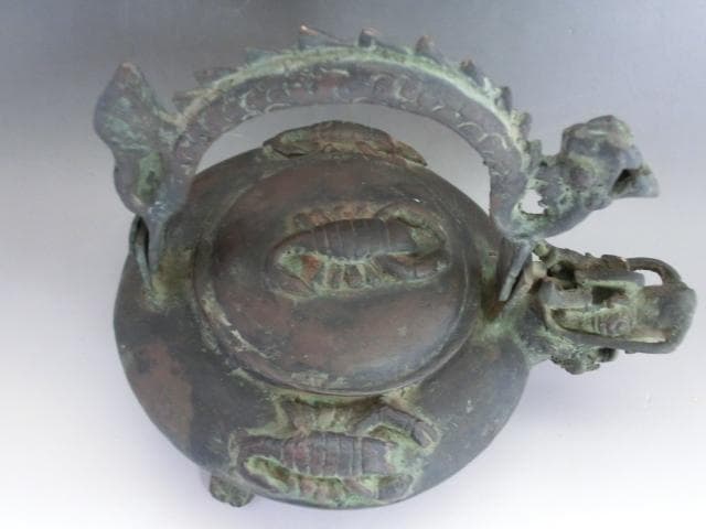 鉄瓶■蠍紋 龍 古い時代物3つ足持ち手龍茶瓶 急須 水差し古玩 唐物 骨董■