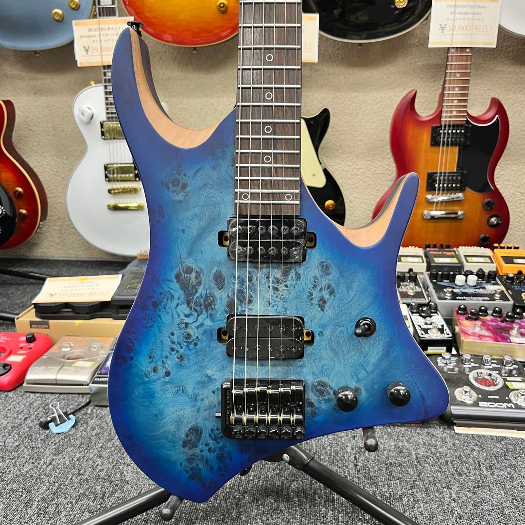 【11129】【新品】 ヘッドレスギター 汎用ケース付き ブルー