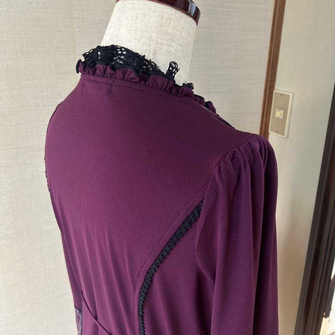 OZZ ONESTE パープル レースアップひざ丈ワンピース［商品番号3］