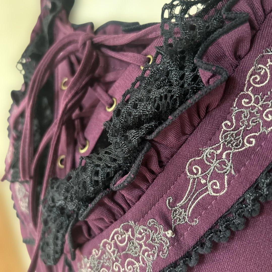 OZZ ONESTE パープル レースアップひざ丈ワンピース［商品番号3］