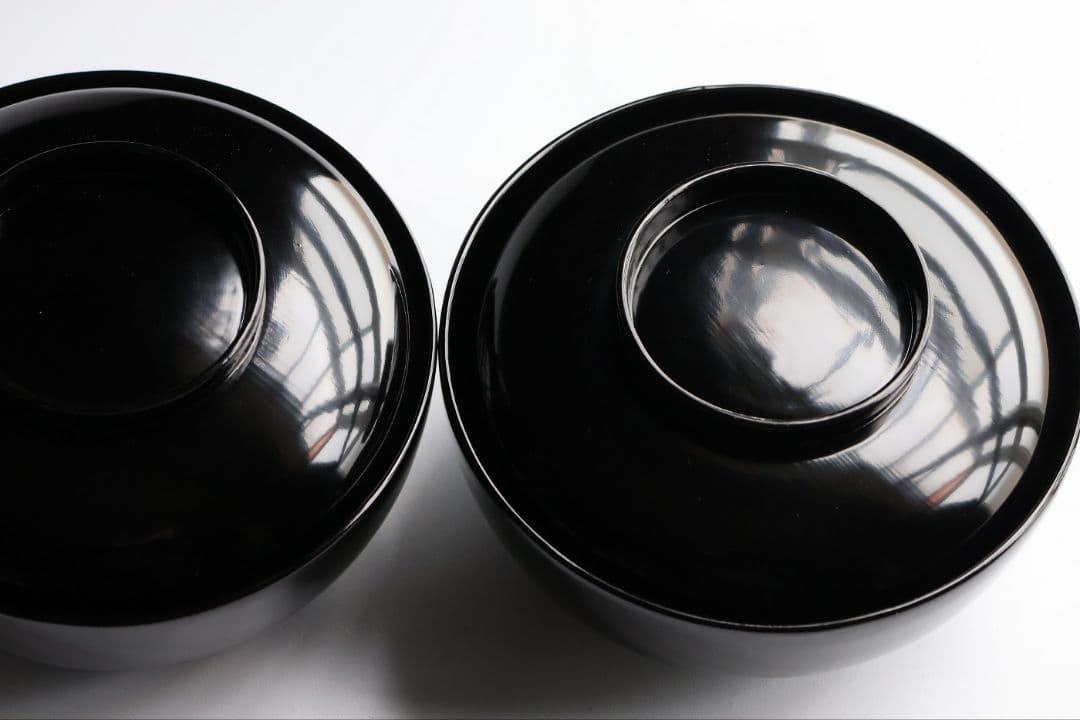 【CM411】天然木漆塗 加賀蒔絵 蓮と野菜金蒔絵 黒煮物椀 二客 漆器 昭和期