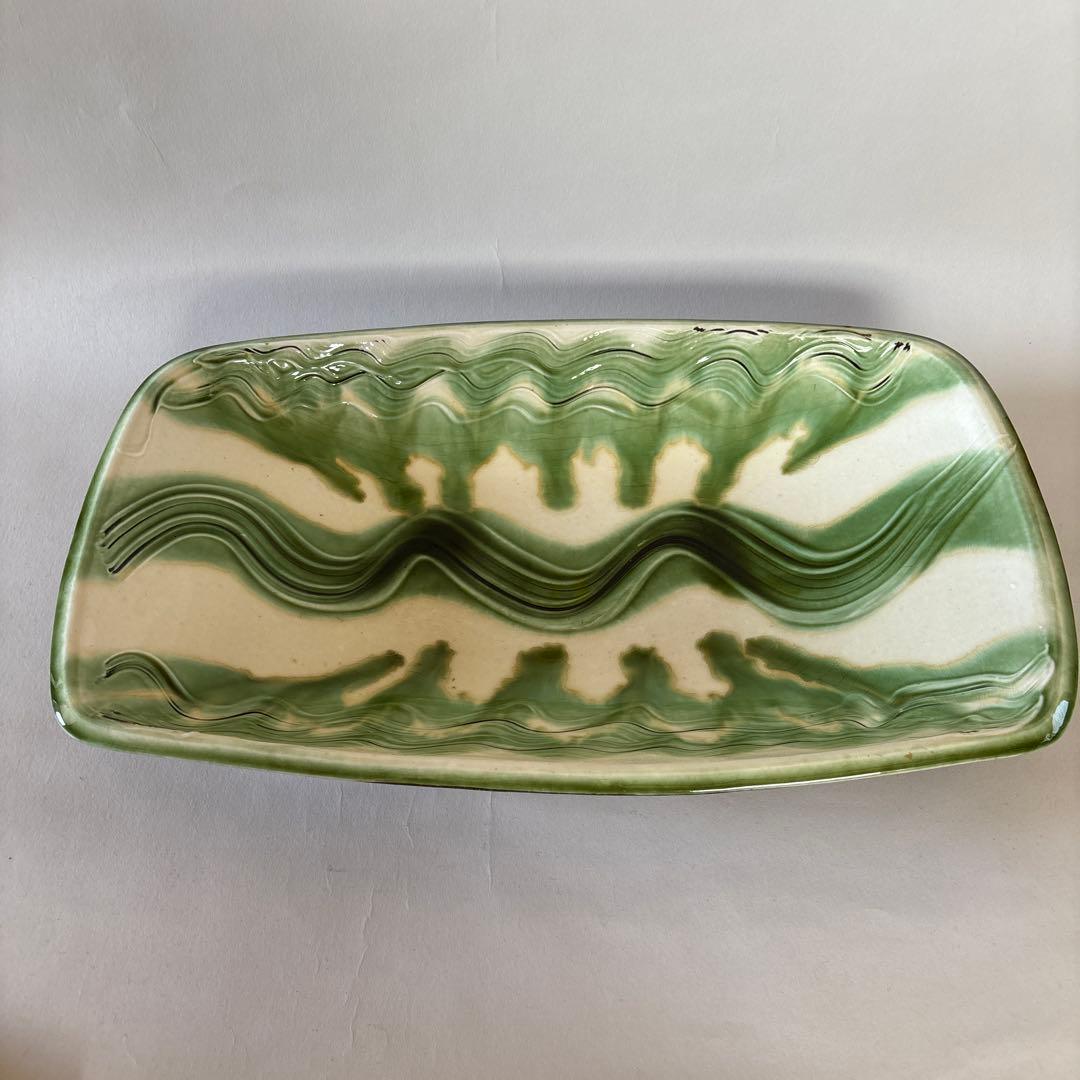 舩木研児　船木研児　白釉藁描大鉢　共箱　民藝