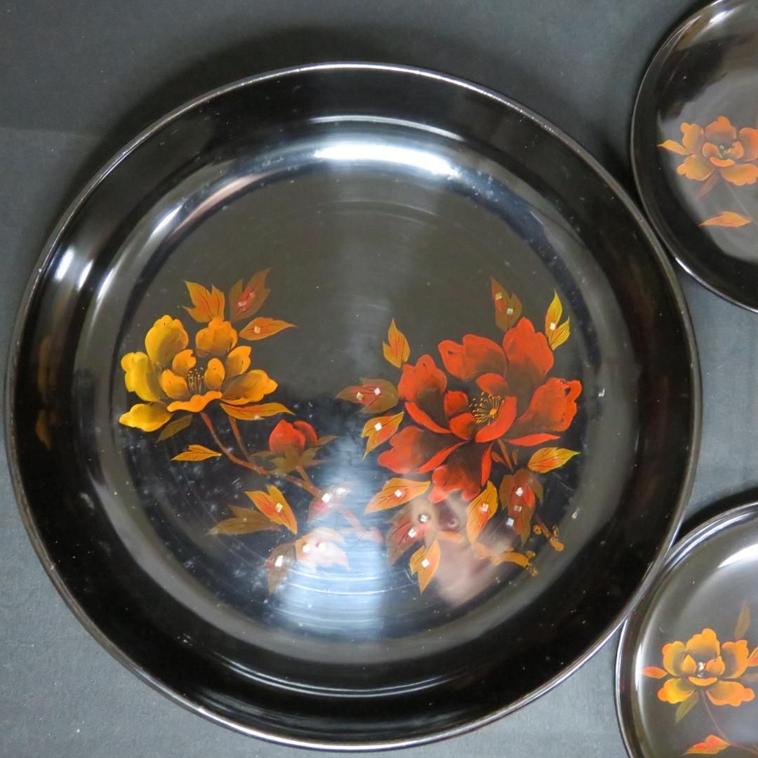 菓子盆 銘々皿 螺鈿 箸 木箱 共箱 漆器 花文様