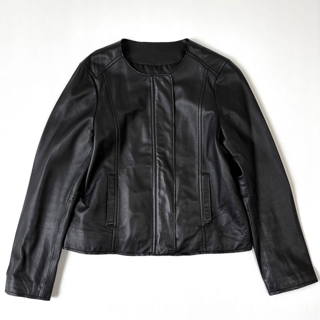 もりのがっこう ラムレザーノーカラージャケットブルゾン L