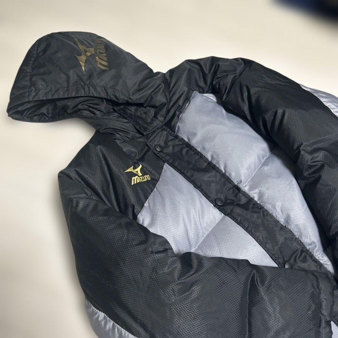 美品　Mizuno フード付き ダウン　ベンチコート ブラック/グレー