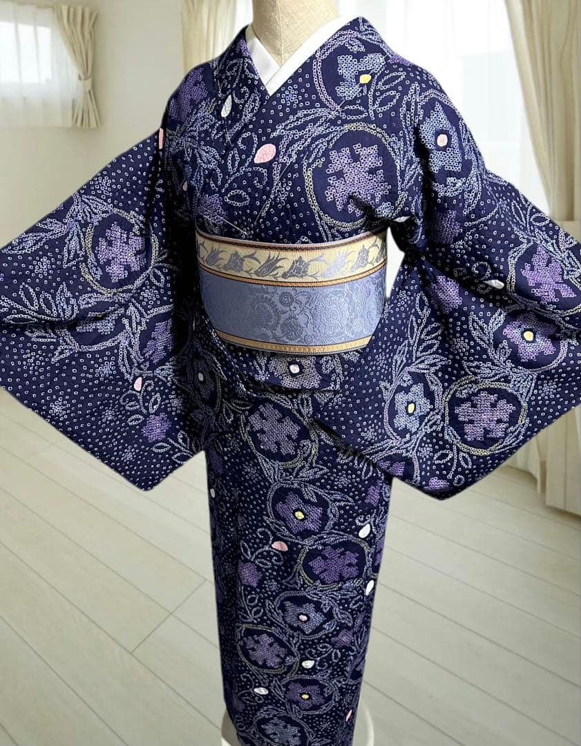 2点セット❣️新品美品✨トールサイズ✨有松鳴海絞り浴衣　藍染に紫