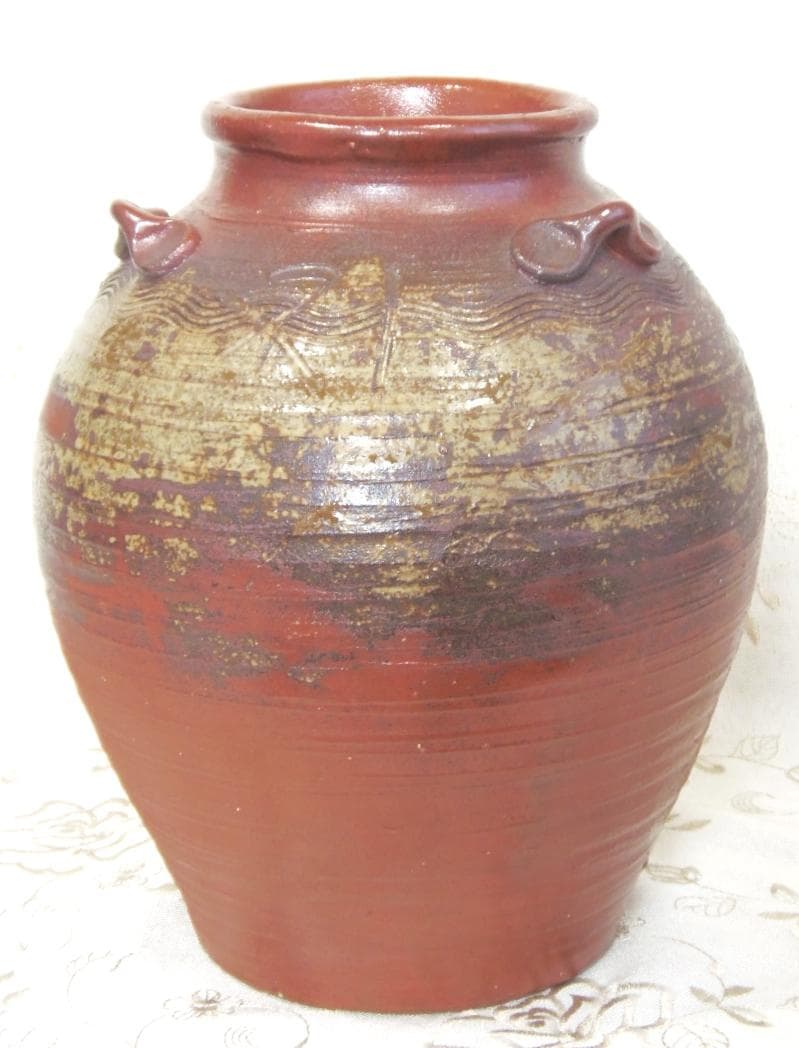 安土桃山時代の陶印 備前焼 古備前 三耳茶壺 花瓶 骨董 花器 和風