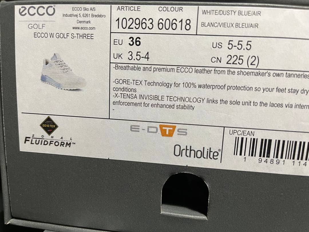 新品エコーGolf SThreeレザーGoreTexゴルフシューズ22.5