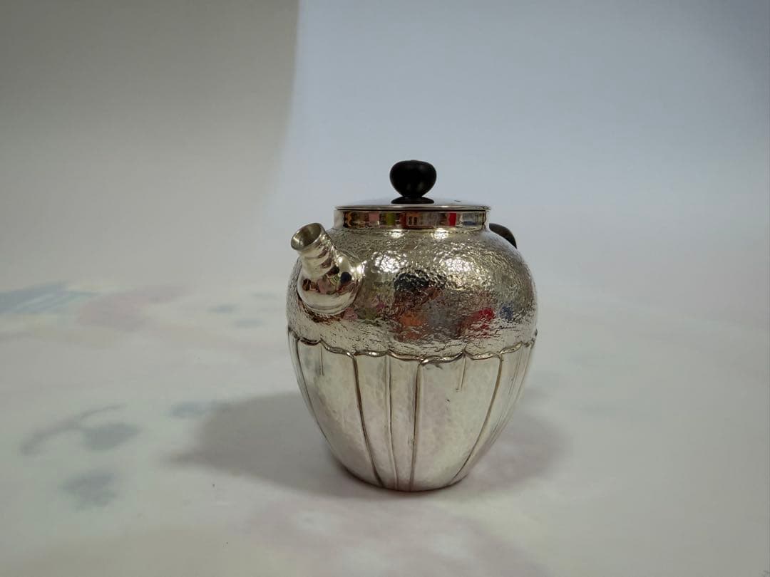 純銀製 菊文 唐木手 急須 銀瓶 煎茶道具