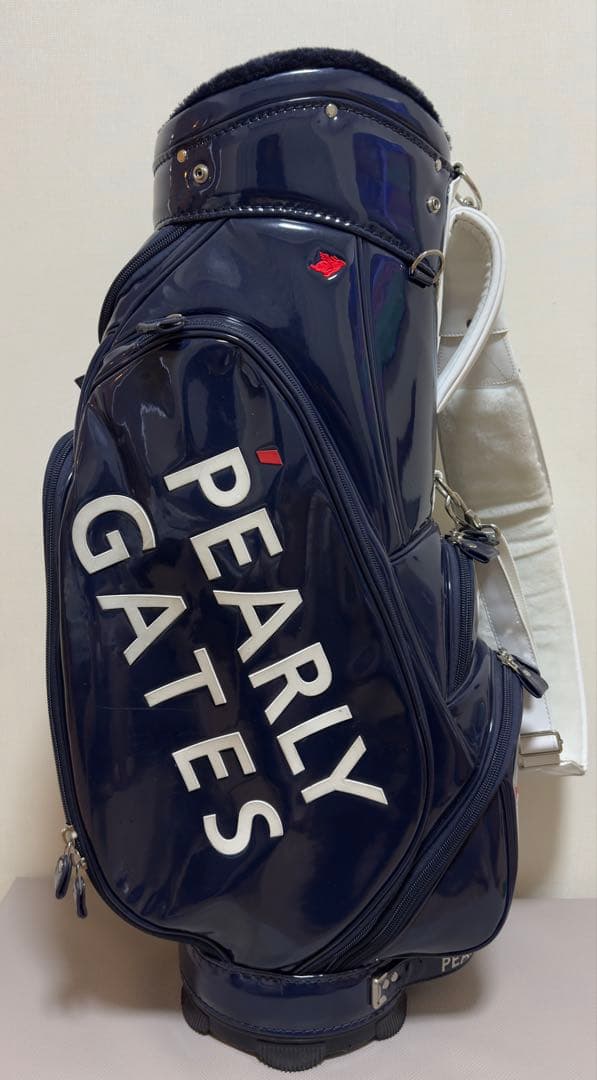 【美品】PEARLY GATES ゴルフキャディバッグ エナメル。ネイビー