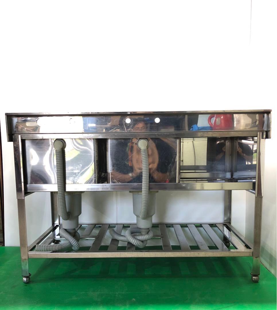 ☆地域限定送料無料☆二槽シンク　水切付　幅1280 ステンレス　業務用