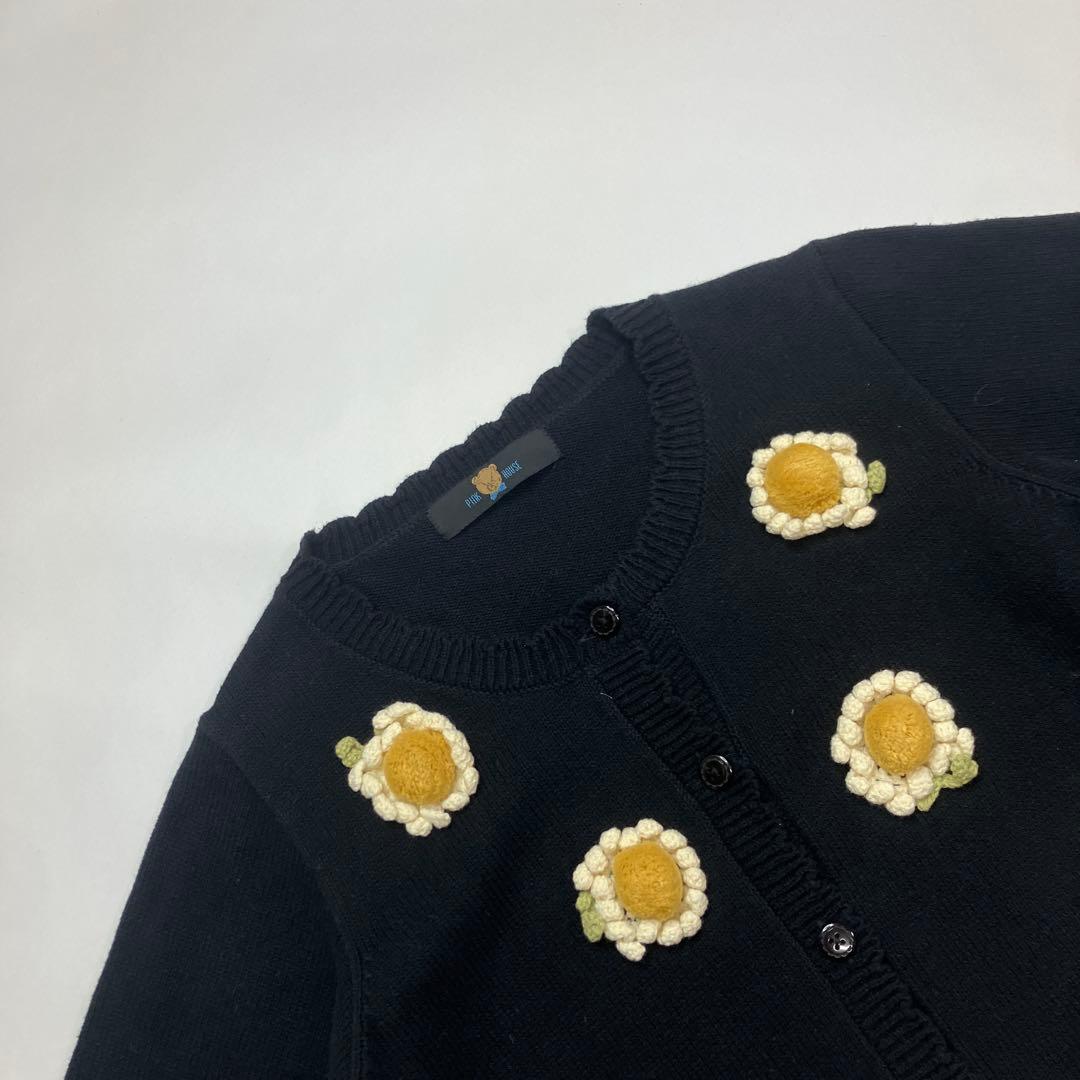 【美品】ピンクハウス 黒 うさちゃん くまちゃんモチーフカーディガン/2023年