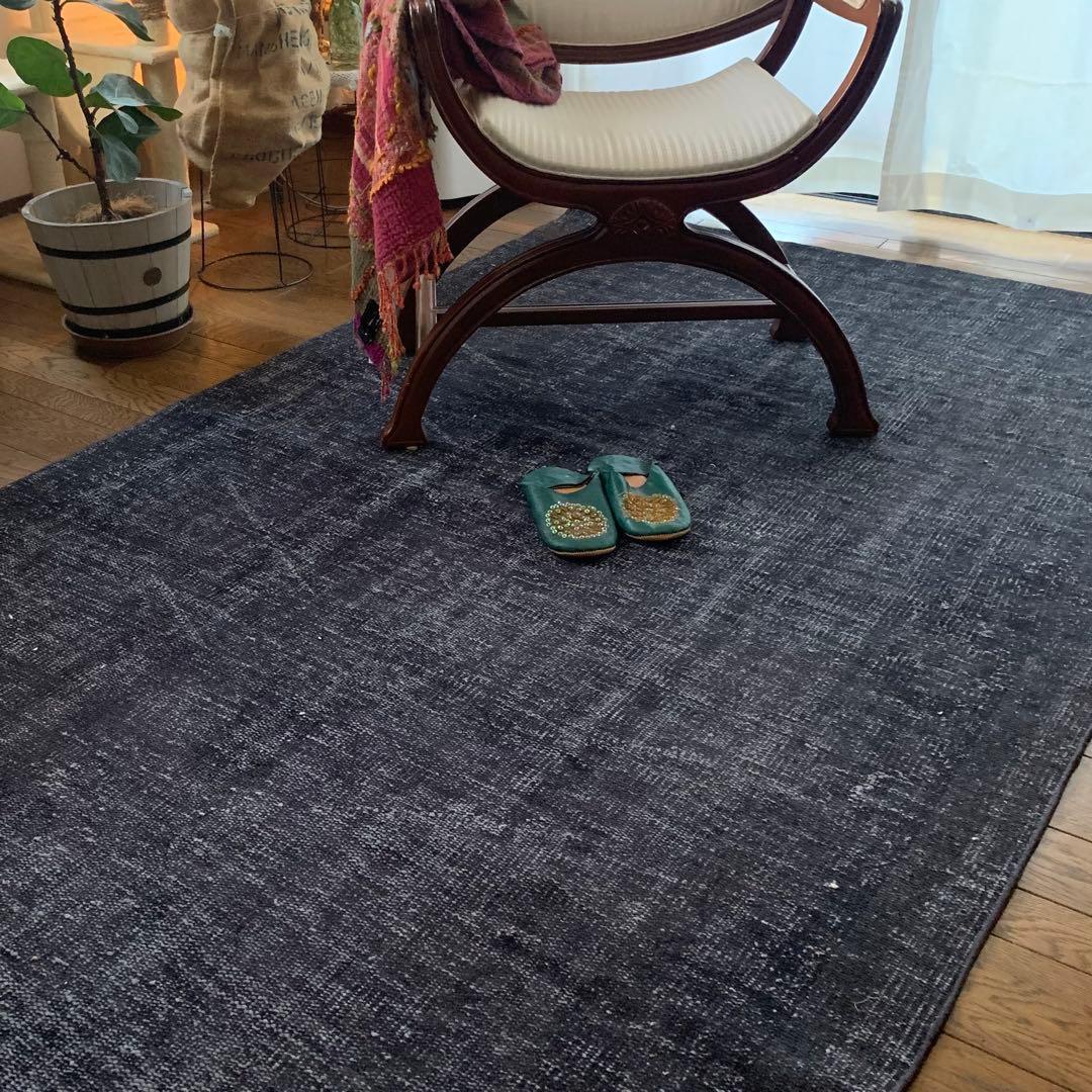 Mom　大判　トルコヴィンテージラグ　ネイビーブラック245×147