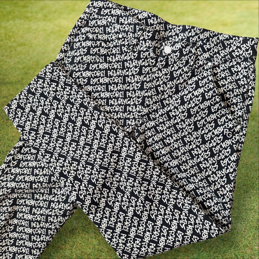 防寒　蓄熱　裏地付き　パーリーゲイツ　パンツ　総柄　M〜L相当　紺　白　4