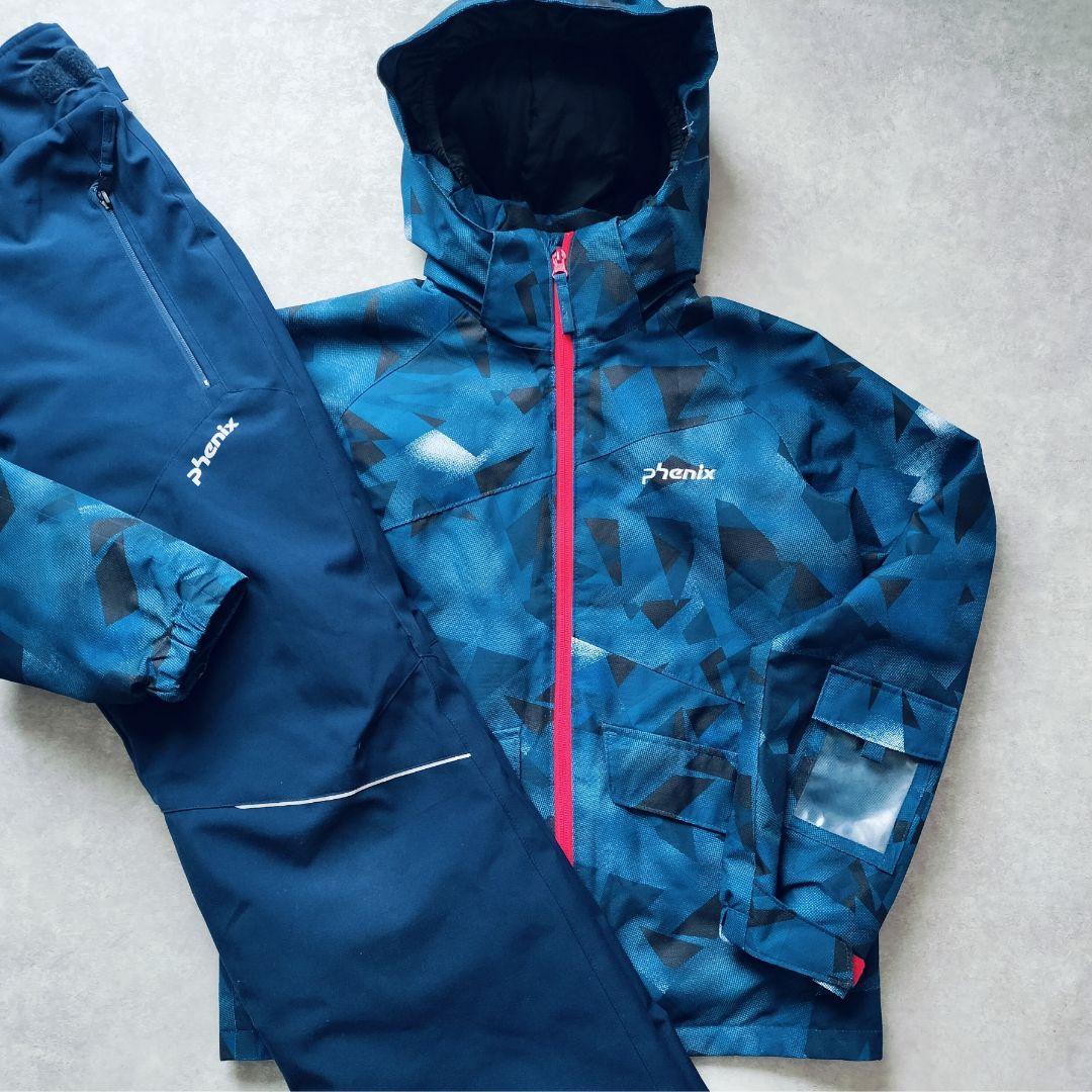 極美品 PHENIX フェニックス スキーウェア 上下150 幾何学 ネイビー