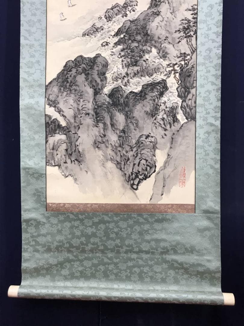 【真作】若狭物外/室戸岬画賛/山水図/掛軸/名家伝来/AC-600