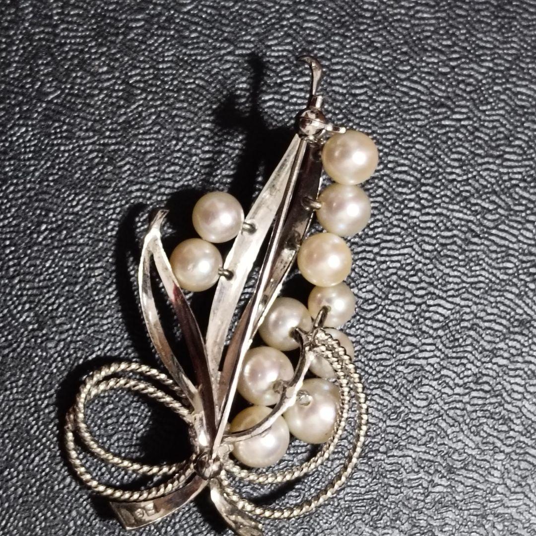 ミキモト パール　11粒　ブローチ　コサージュ　リボン　SV