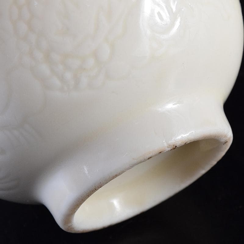 中国　徳化窯白磁　印刻　双龍文　煎茶碗　六客　V　8129E