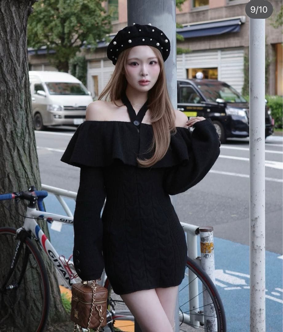 darich オフショルフリルニットワンピース　FREE-L ブラック