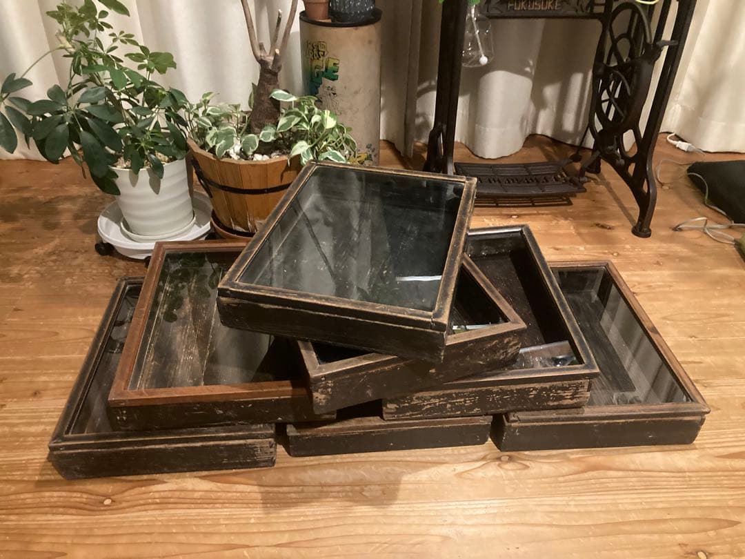 【まとめ買い歓迎】アンティーク　古い木製ガラスケース　お菓子ケース　収納箱　1台