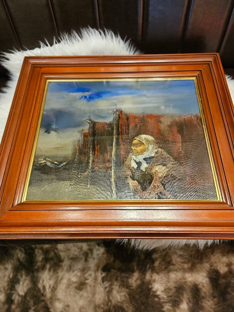 工藤和男「網干し場」油彩 8号 創元会元会長 労働者の賛歌 豪華額装 逸品