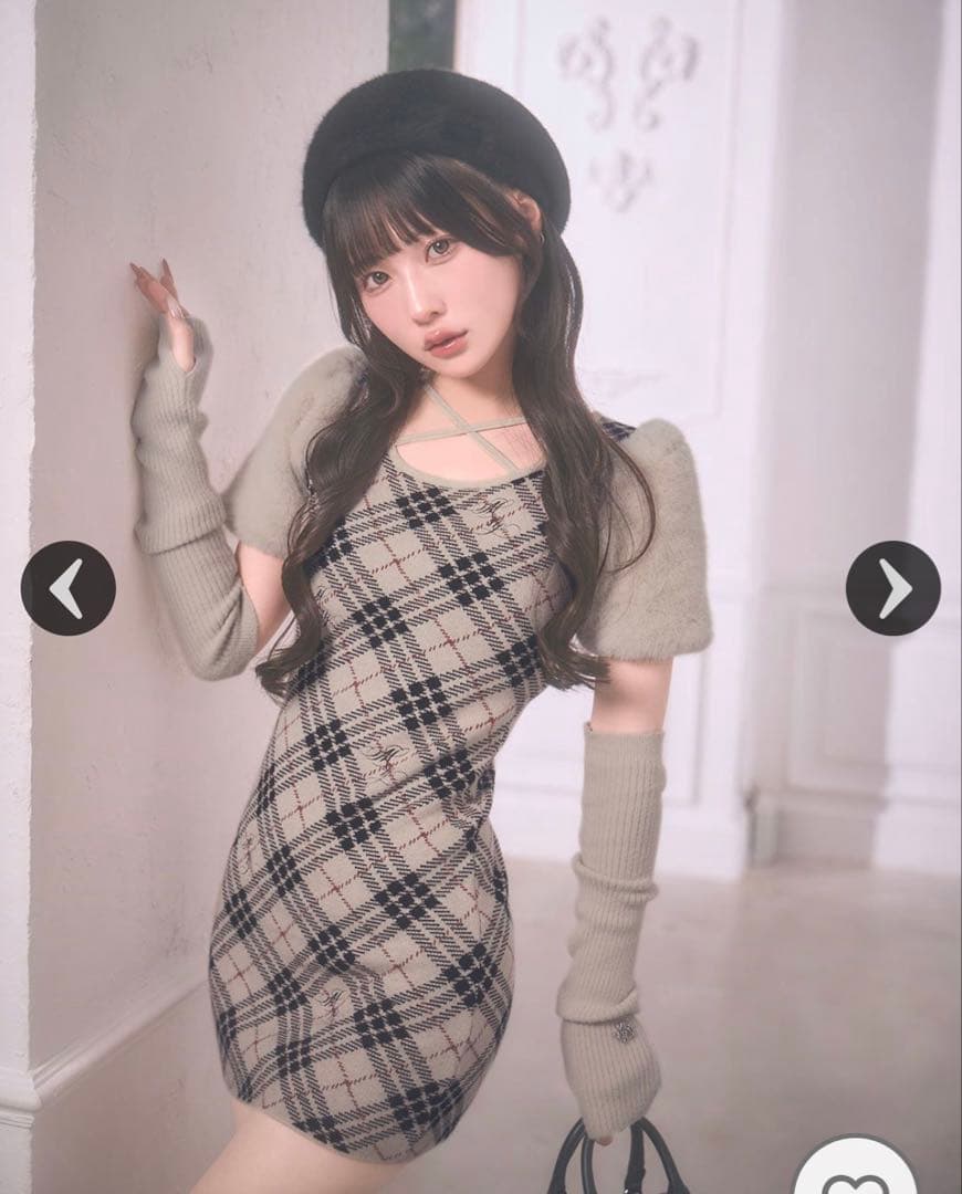 ミシェルマカロン ファースリーブチェックワンピース