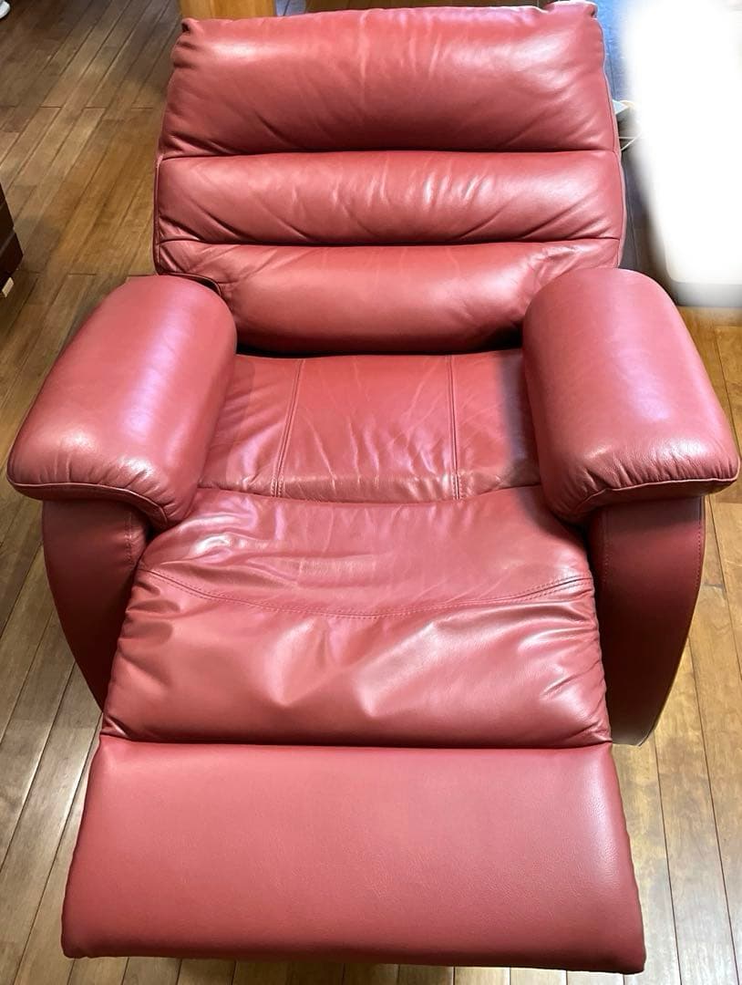 電動リクライニングソファ 本革　1人掛けレッド