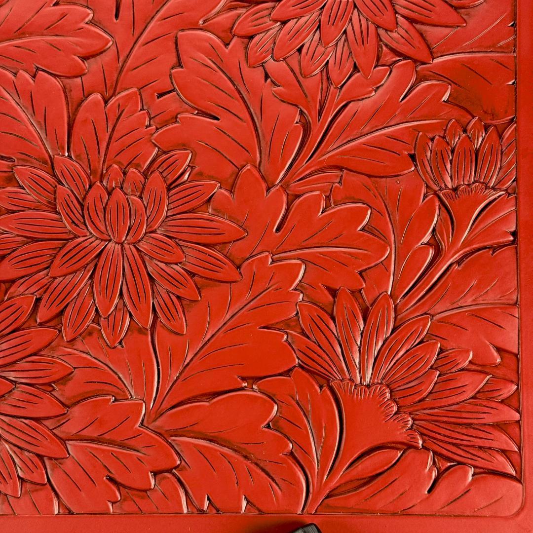 美品！ 堆朱 花文様 硯箱 文箱 幅29.5㎝