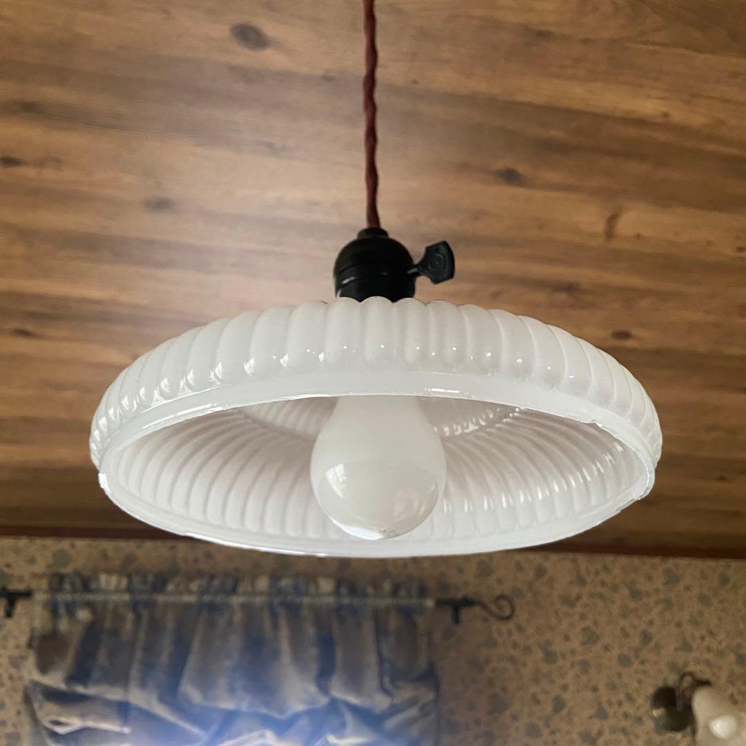 大正浪漫　電笠　乳白ガラス　アンティーク　天井照明