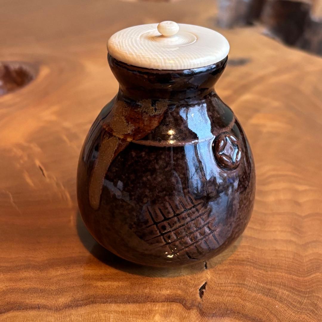 膳所焼 茶入 陽炎園 侘助写 茶道具 共箱